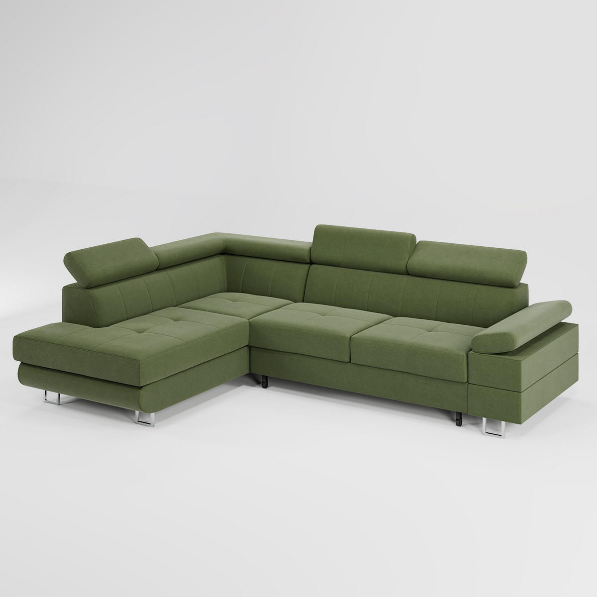 ECKSOFA CAROLINE Rechts Gelb matter Veloursstoff mit Schlaffunktion und Bettkasten - Chromfarben/Gelb, Textil (253/190cm) - Barchello