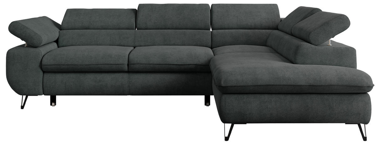 ECKSOFA PETER L Dunkelgrau Struktur - Rechts Seite - Dunkelgrau/Schwarz, Textil/Metall (273/208cm) - MKS