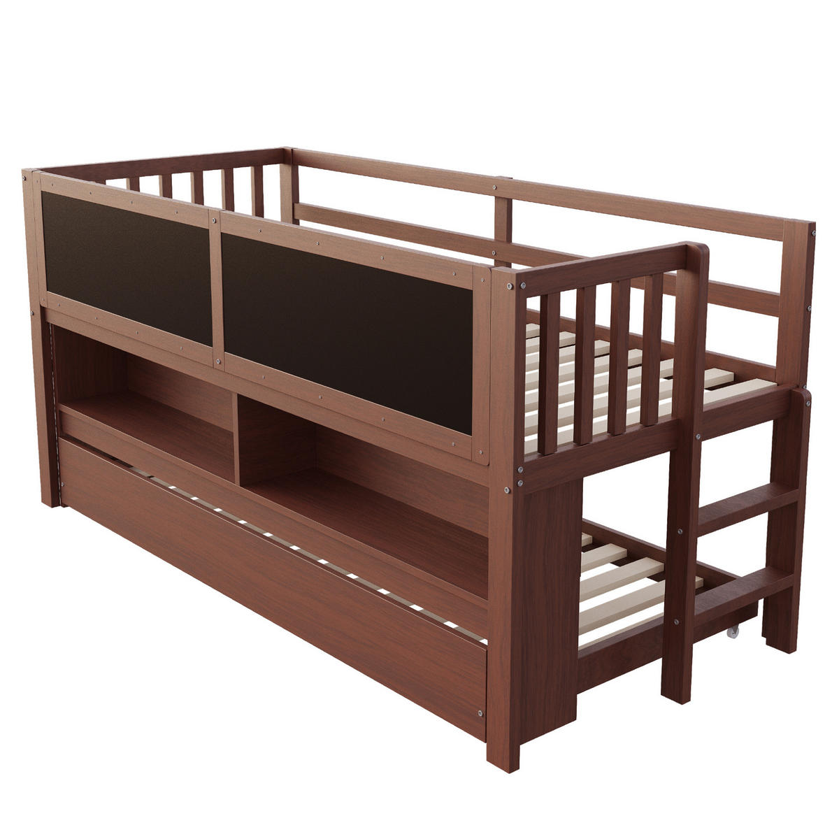 HOCHBETT 90/200 cm mit Ausziehbett, Tafel und offenen Regalfächern aus Holzwerkstoff, Braun - Braun, Holzwerkstoff (90/200cm) - Redom