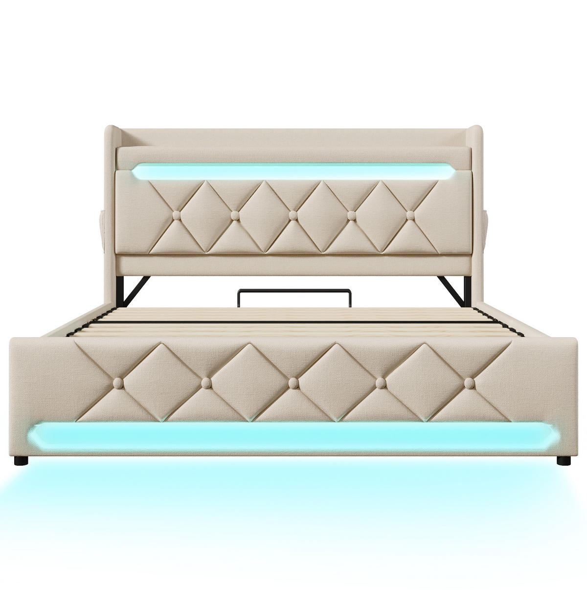 POLSTERBETT 140/190 cm Beige aus Leinen mit LED und Stauraum - Beige, Textil (140/190cm) - OKMYHOME