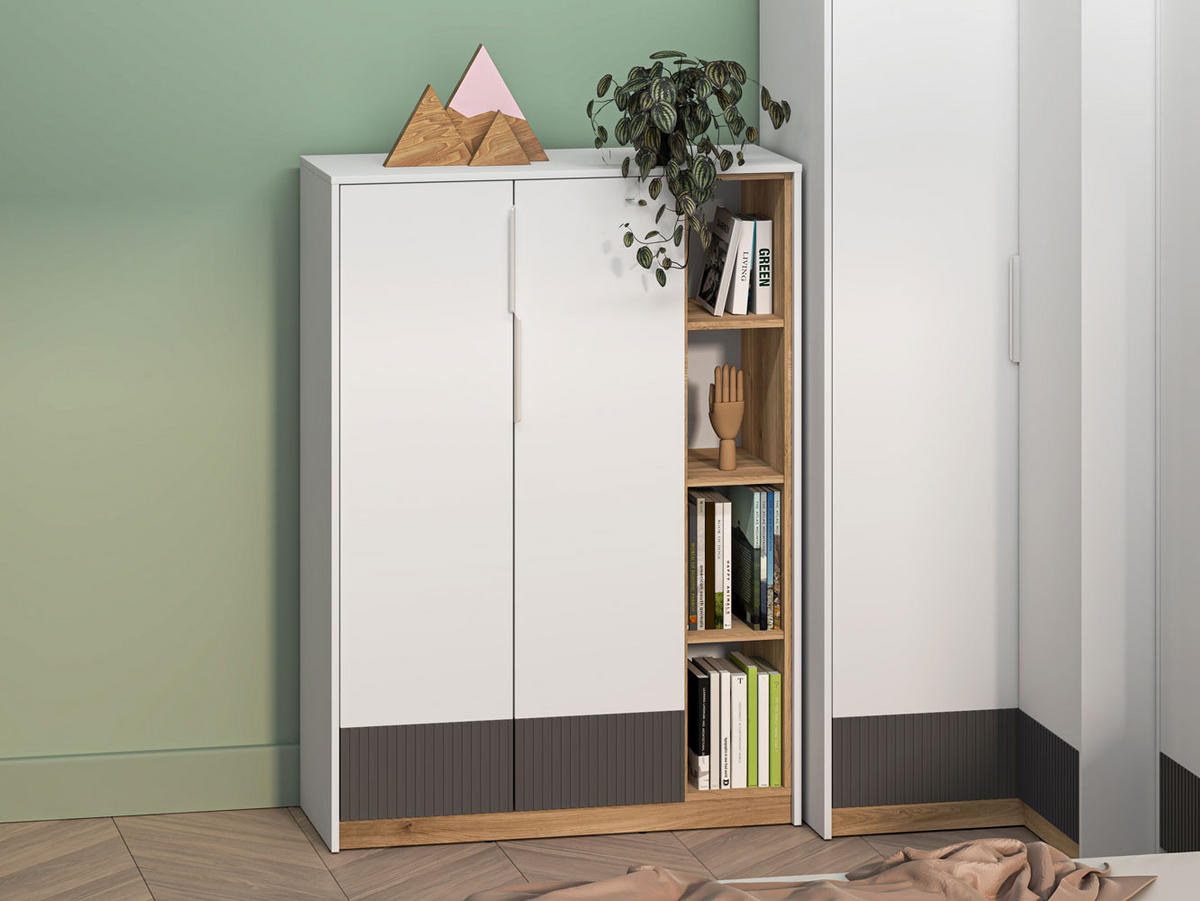 HIGHBOARD Torino Weiß / Eiche Castello / Graphit 101 / 40 / 140cm - Weiß, Holz/Holzwerkstoff (101/140/40cm) - Feldmann-Wohnen