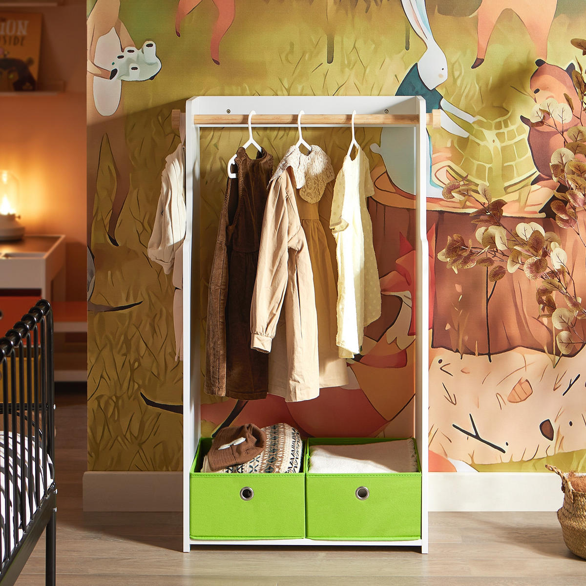 KINDERGARDEROBE Weiß - Weiß/Grün, Holzwerkstoff (60/110/35cm) - SoBuy
