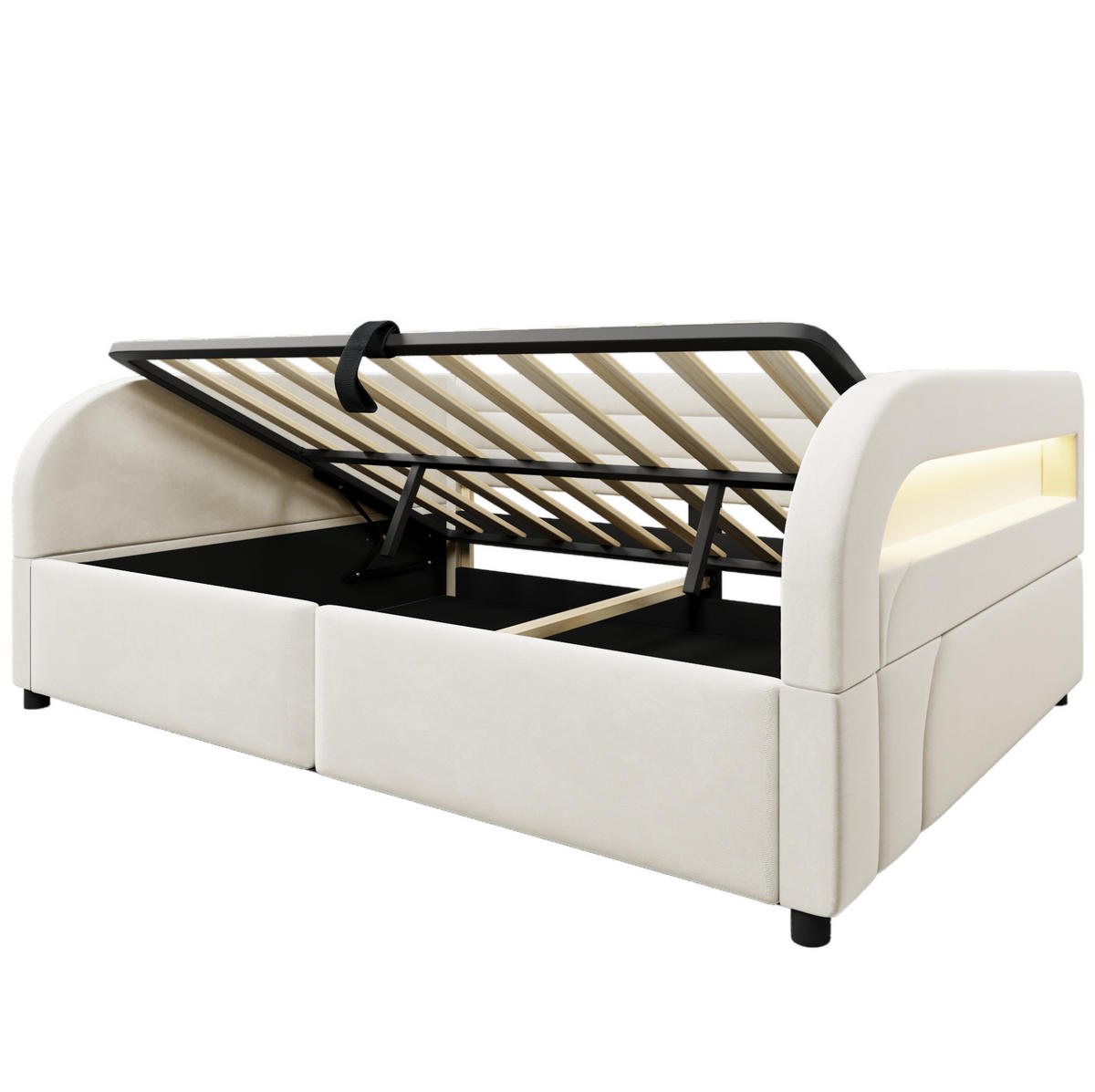 POLSTERBETT 140x200 cm in Beige mit hydraulischem Stauraum und LED-Beleuchtung - Beige, Textil (140/200cm) - IVMEU