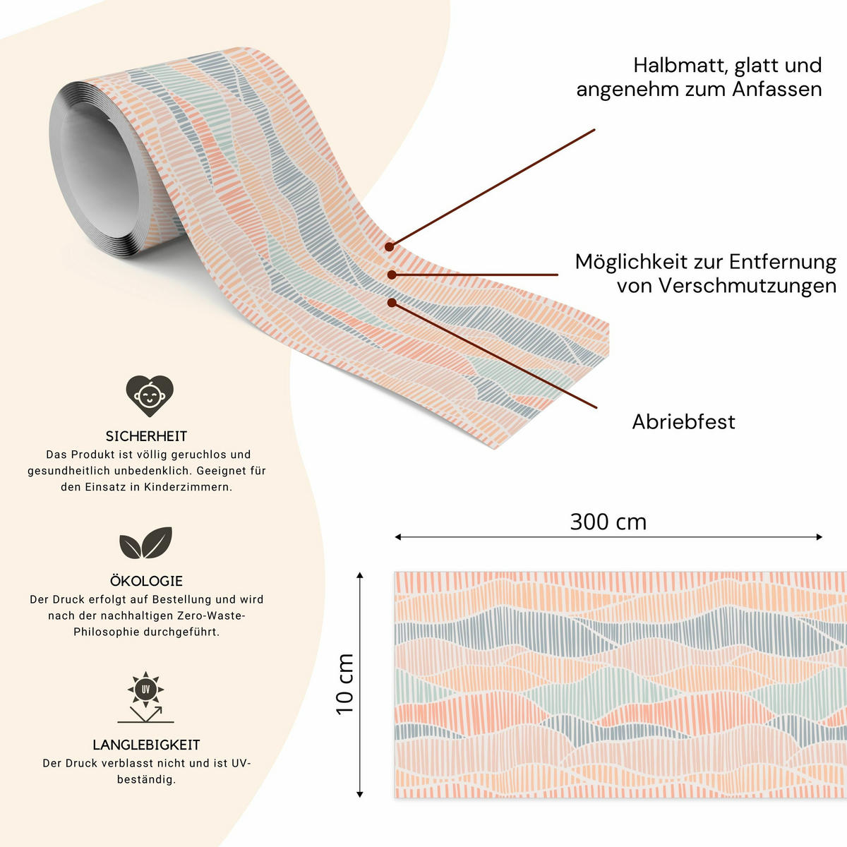 TAPETENBORDÜRE selbstklebend ABSTRAKTION Streifen Boho Stil - Blau/Rosa, Papier (10/300/300cm) - Muralo