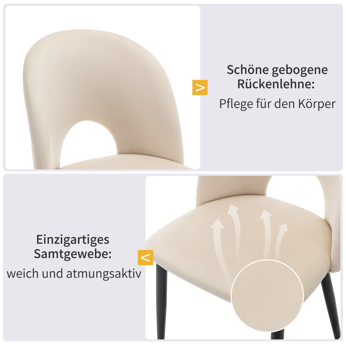 ESSGRUPPE Esstisch 4 Stühle Samt Beige Gold 117x68cm - Beige, Textil (117/75/68cm) - FLIEKS