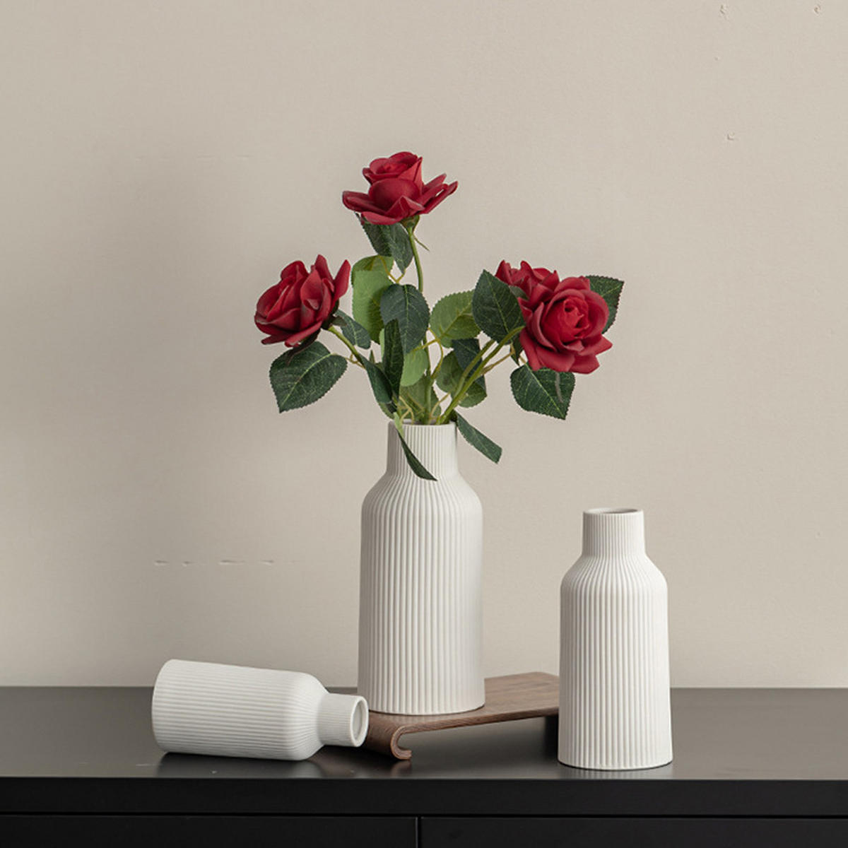 VASE 9 x 9 x 20 cm Keramik - Weiß, Metall (20cm) - LIBRATON