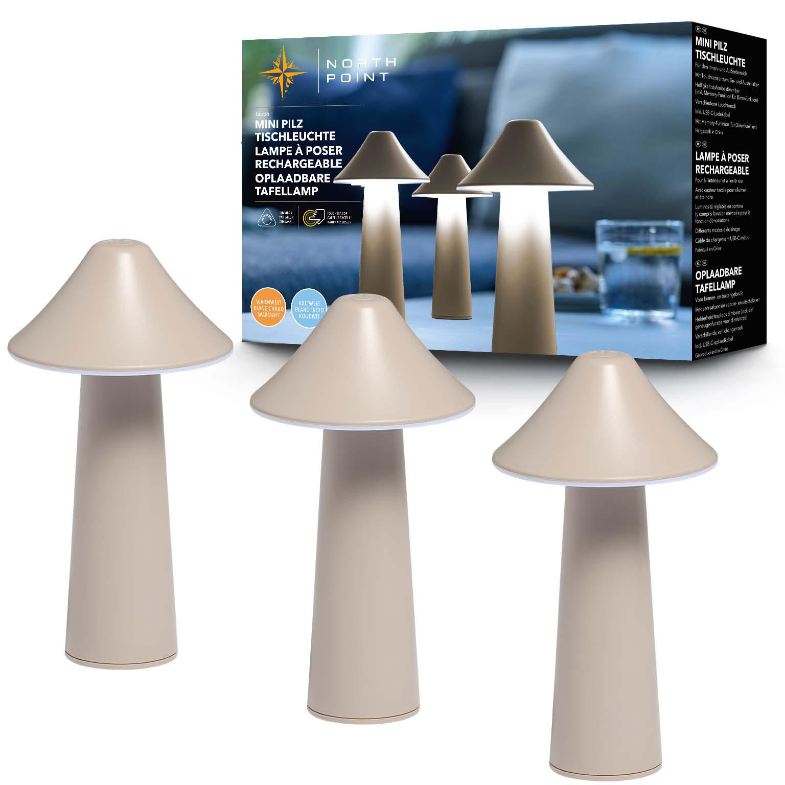 LED-TISCHLEUCHTE Pilzform dimmbar CCT Farbwechsel Ø 9 x 17 cm Zelt taupe - Beige, Kunststoff (9/9/17cm) - Northpoint