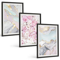 BILDER SET 3er Set - 40x60 cm Schwarzer Rahmen - Rosa Blumen Marmor Pastell - Schwarz, Kunststoff (40/60cm) - TULUP