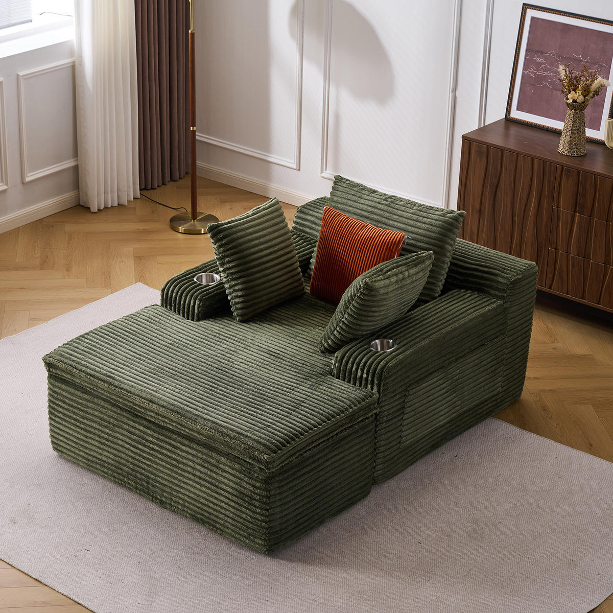KLAPPSOFA mit 2-in-1-Funktionskissen, Cordstoff - Grün - Grün, Textil (113/63/164cm) - KOMHTOM