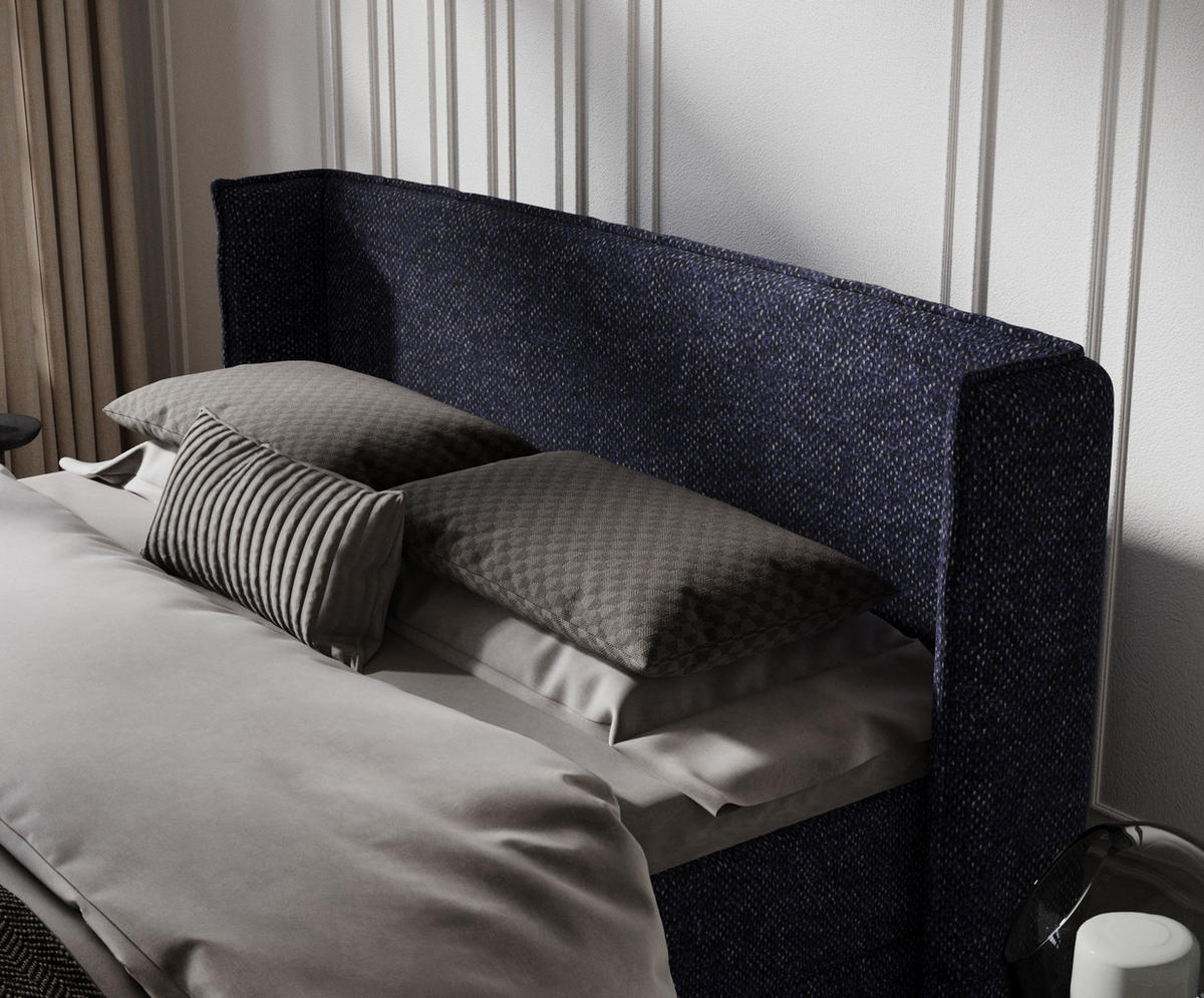 BOXBETT Passion Marineblau 160/200 cm mit Matratze und Topper - Schwarz/Dunkelblau, Holz/Holzwerkstoff (160/200cm) - Maison de Reve