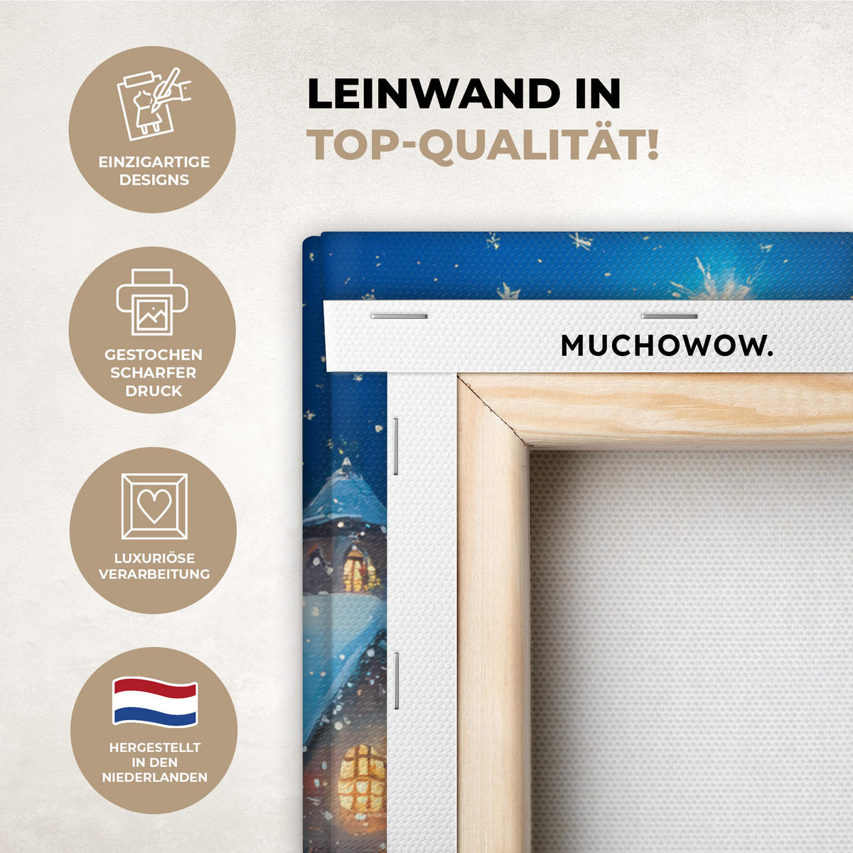 LEINWANDBILD Weihnachtsmann - Rentier - Weihnachten - Schnee 50x50 cm - Cognac, Textil (50/50cm) - MuchoWow