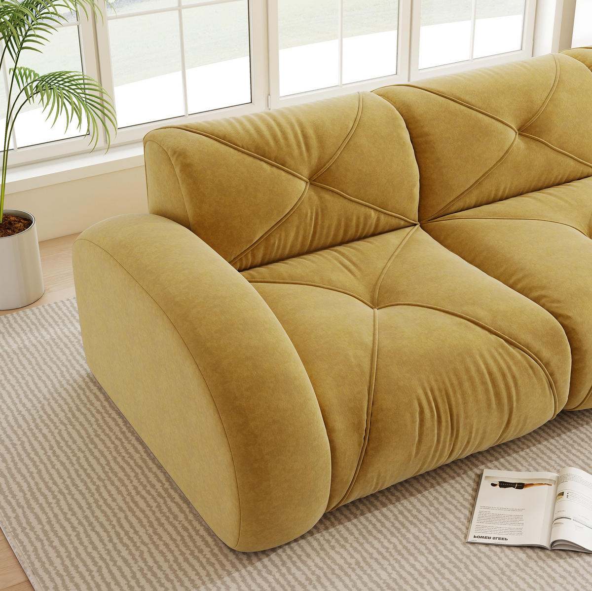 MODULSOFA 2-Sitzer ohne Montage mit 32D-Schaumstoff und chenillebezogener Oberfläche, Gelb - Gelb, Textil (204/76/95cm) - Redom
