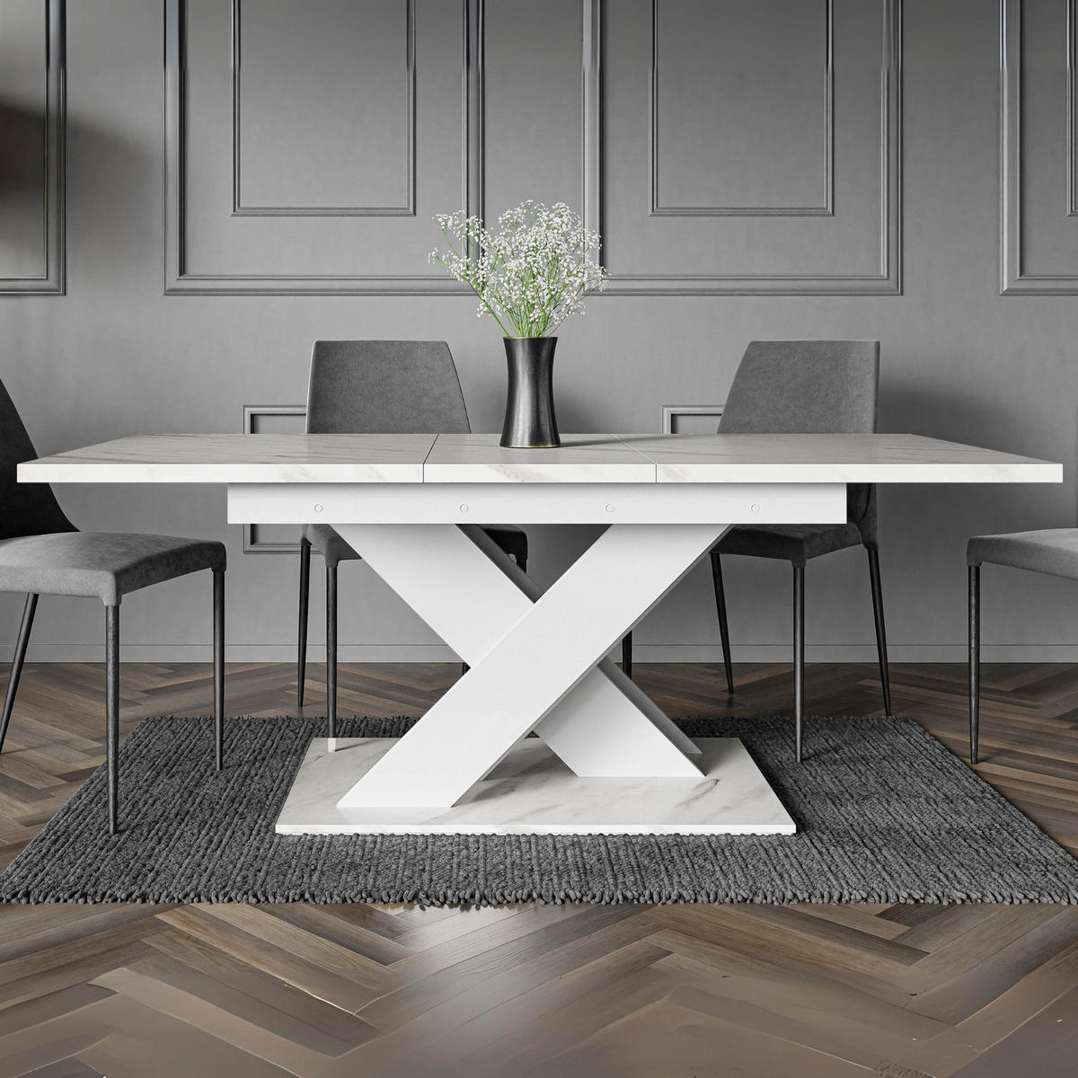 ESSTISCH Bianco Weiß Marmoptik Ausziehbar 140 - 180 cm - Weiß, Holzwerkstoff (140/80/75cm) - PROSPERO