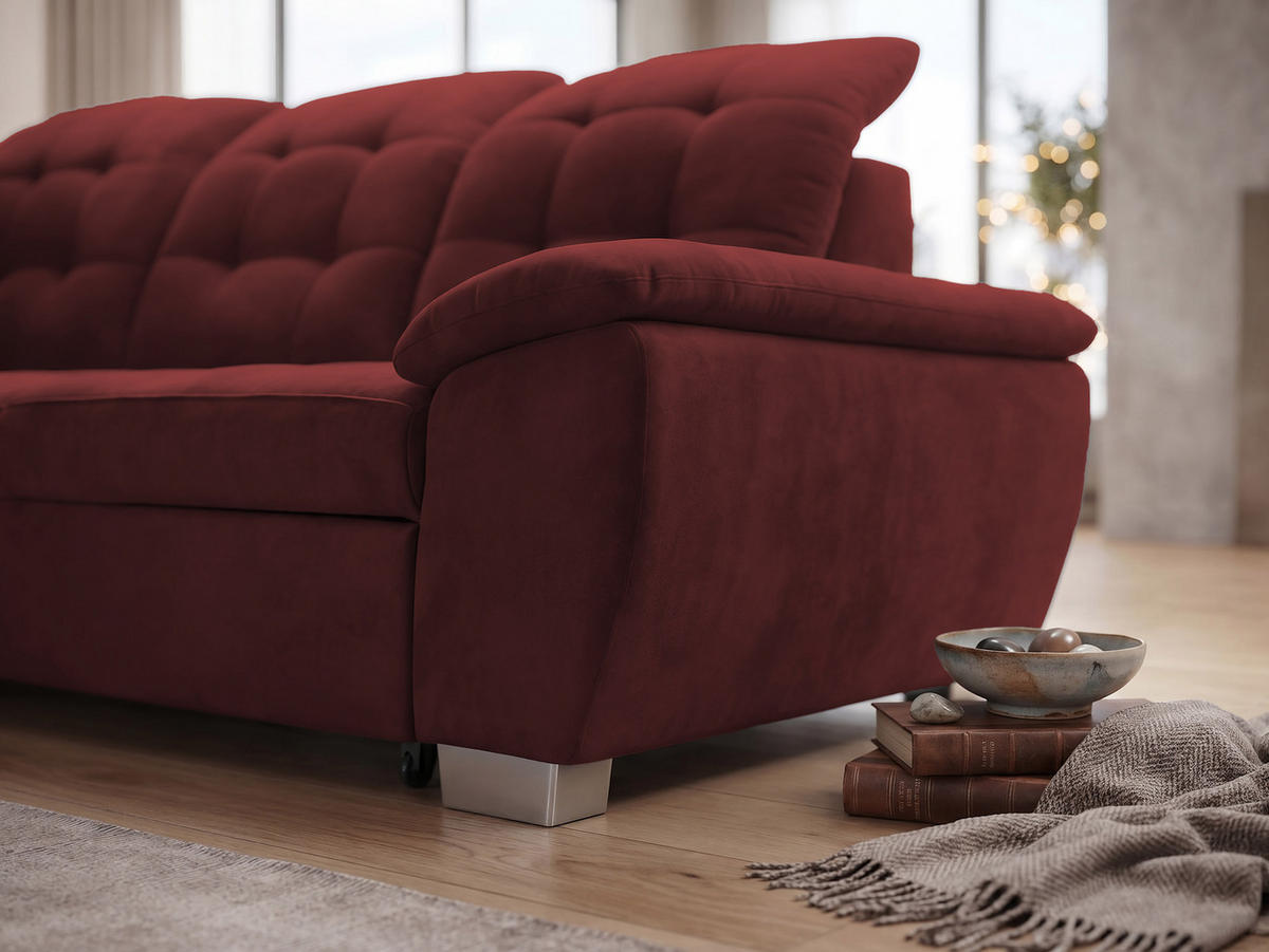 ECKSOFA LENO Links, mit Schlaffunktion und Bettkasten, Rot - Rot, Kunststoff/Textil (261/220cm) - Idohome