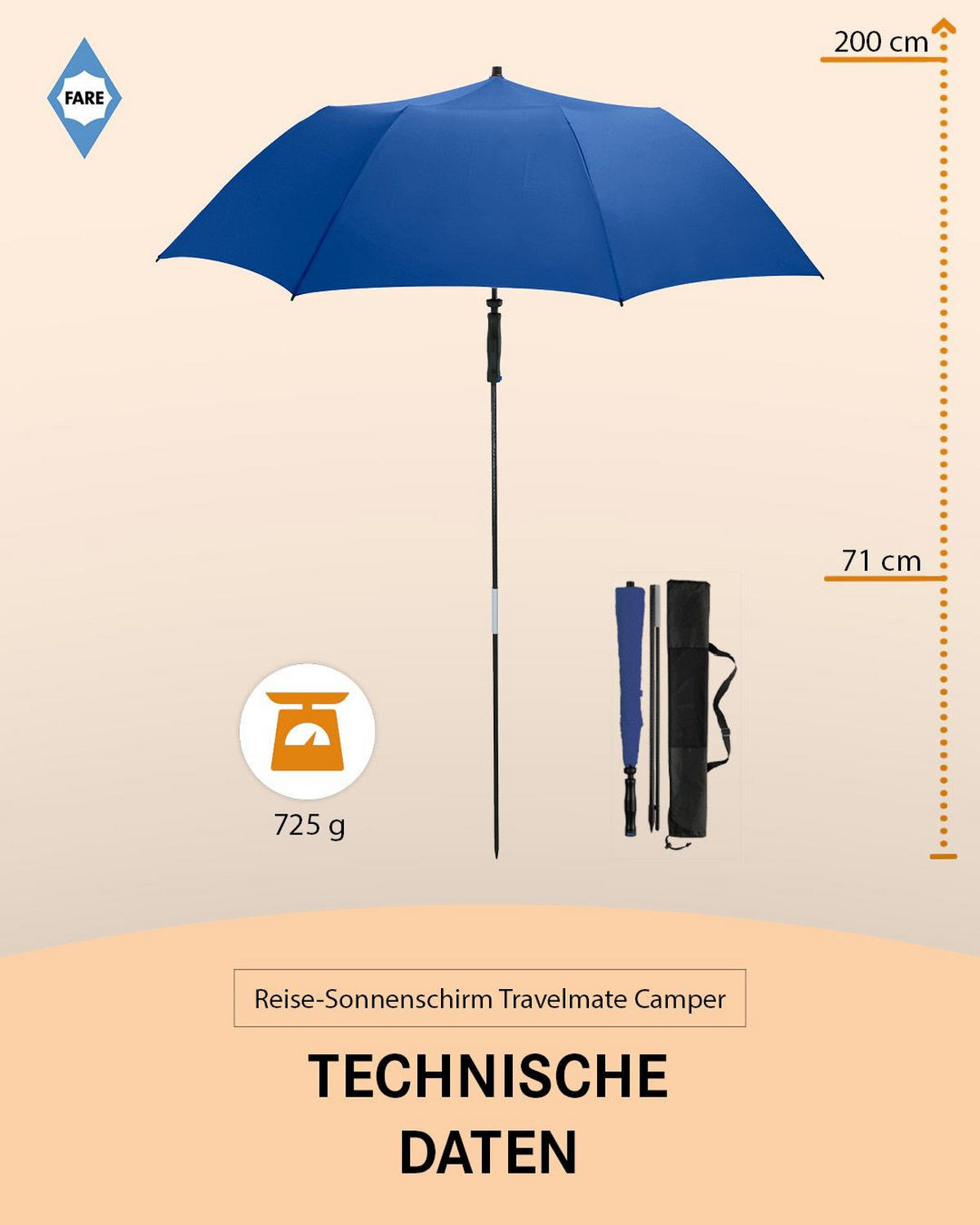 SONNENSCHIRM 147/147/71 cm - Blau, Kunststoff (147/147cm) - FARE