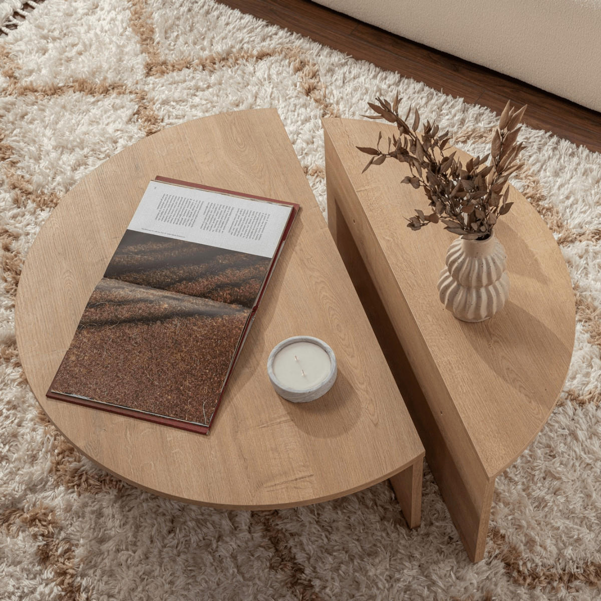 COUCHTISCH 2-teilig - Naturfarben hell - ALOEVA - Naturfarben, Holz (90/60/30cm) - Vente-Unique