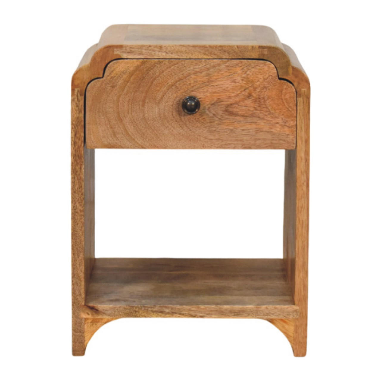 Artisan Furniture NOČNÍ STOLEK z masivního dřeva Newton Mini Oak-ish, 1 zásuvka a otevřená police, béžová