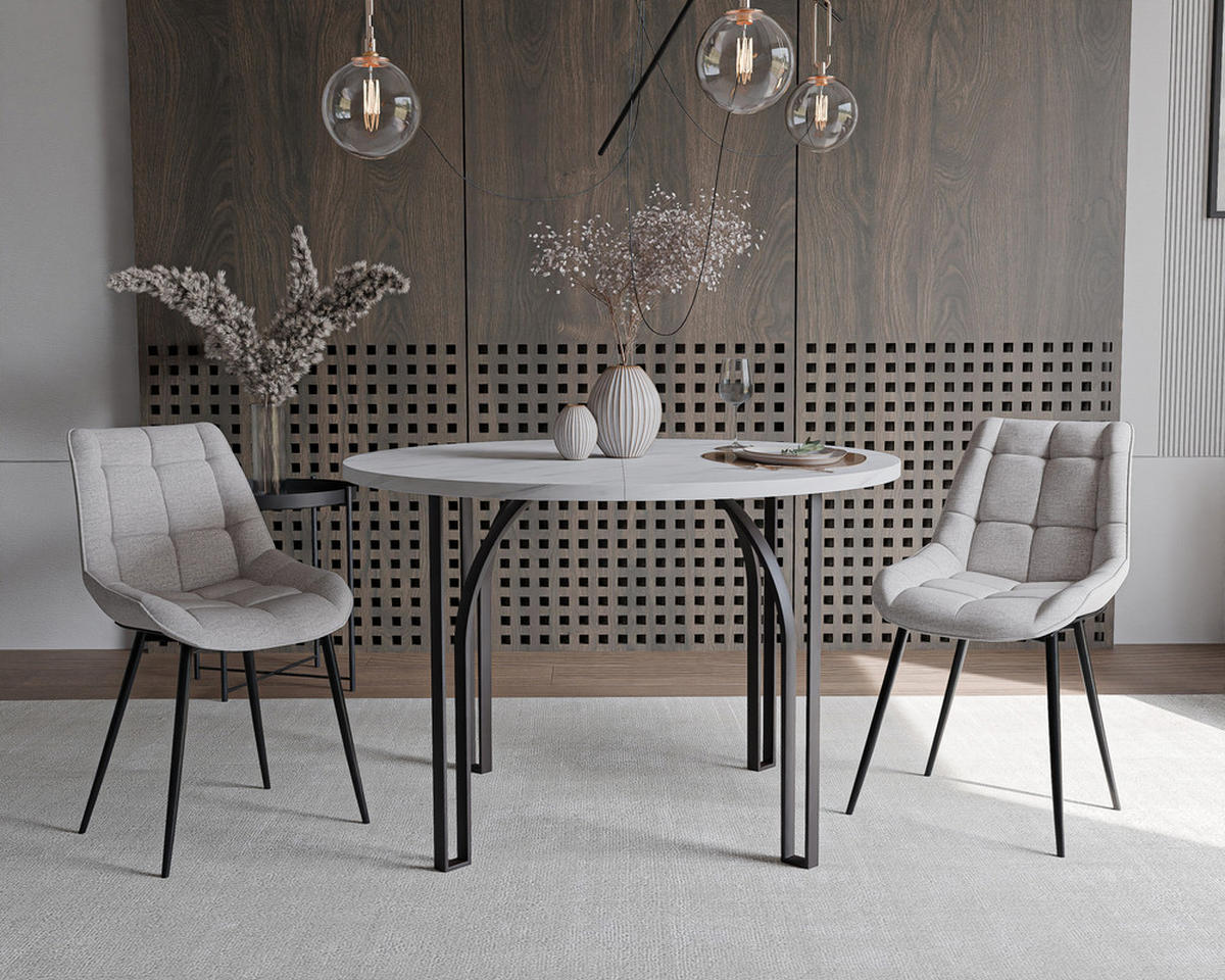 AUSZIEHTISCH ASTRO 120/76 cm, Schwarz / Bianco (Weiß) - Perlmutt/Schwarz, Holzwerkstoff/Metall (120/120/76cm) - Idohome