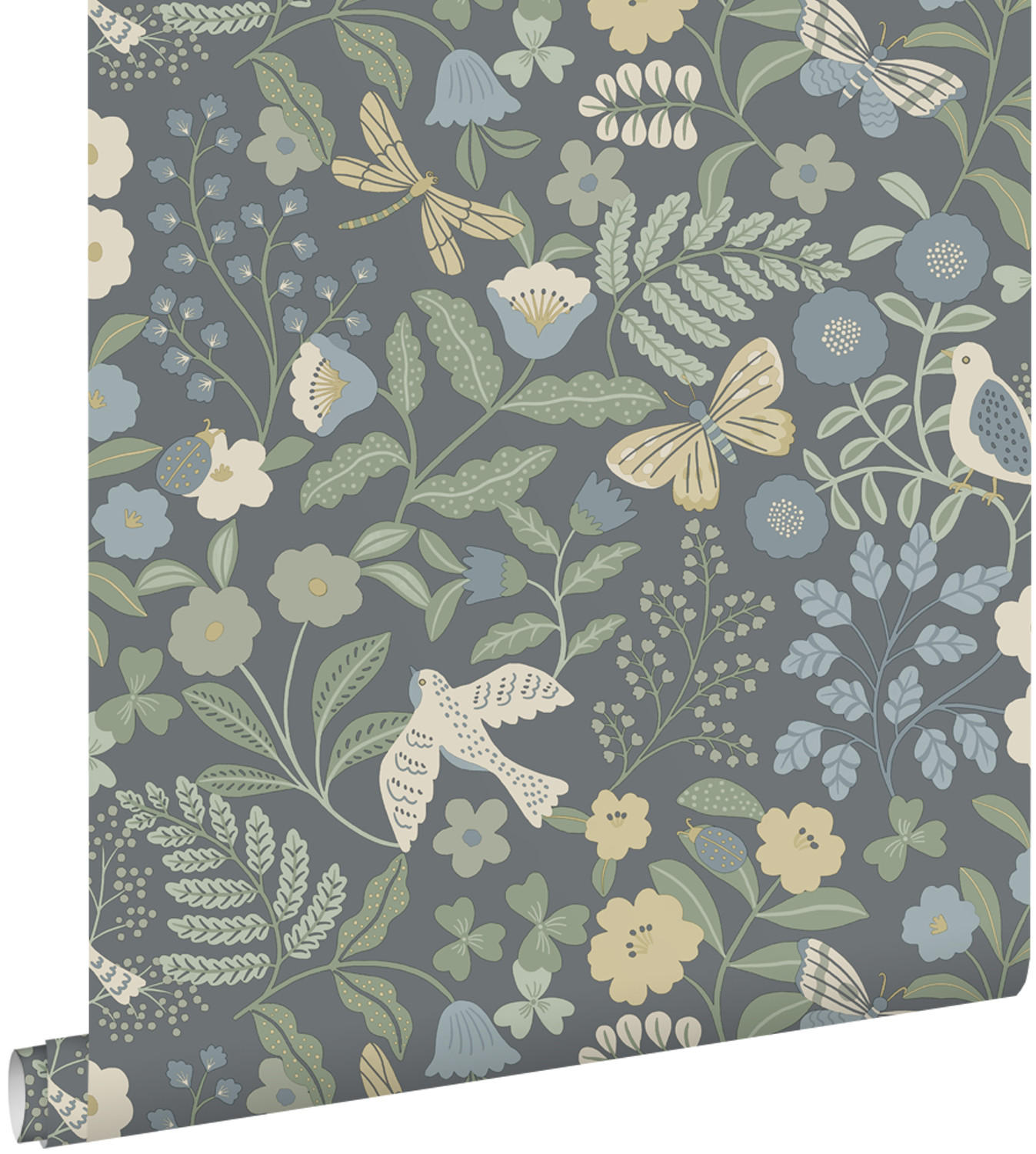 TAPETE Blumen und Vögel 50 x 900 cm - Blau, Papier (50/0.1cm) - ESTAhome