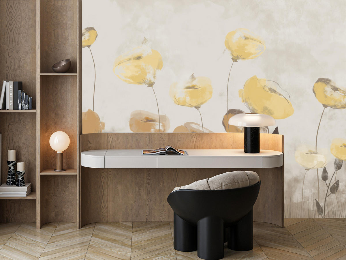 FOTOTAPETE Blumen Feldpflanzen Abstraktion 150x105 - Gelb/Beige, Papier (150/105cm) - Muralo