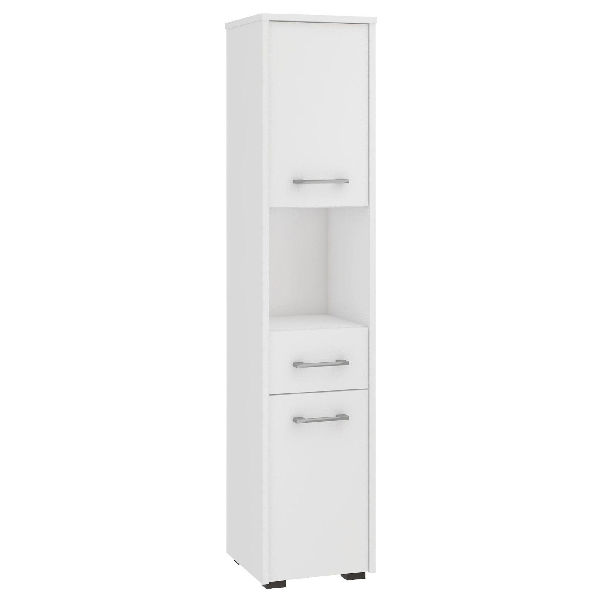 HOCHSCHRANK Weiß 30x30x140 cm - Silberfarben/Weiß, Holzwerkstoff/Kunststoff (30/140/30cm) - Akord