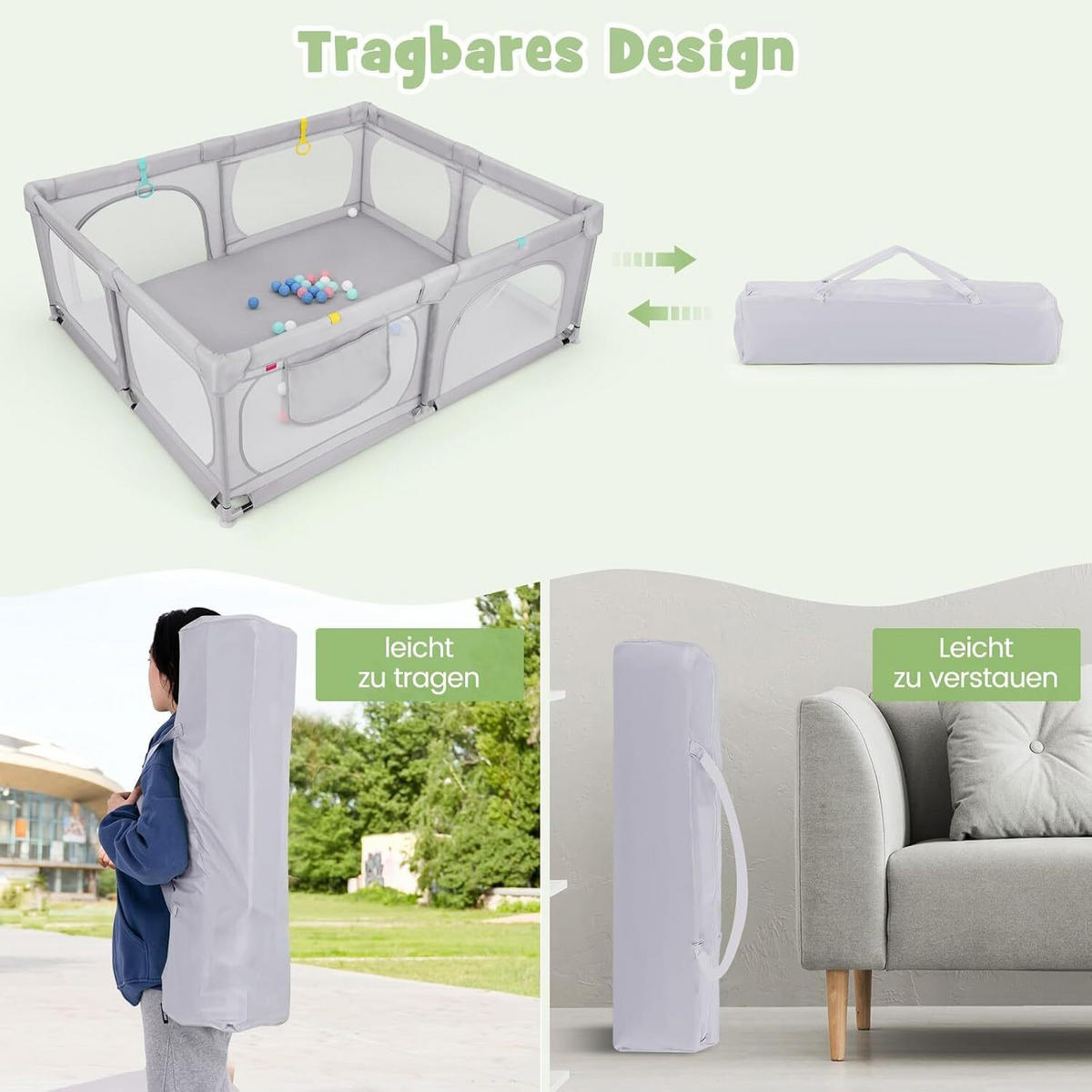 LAUFGITTER 69cm Hellgrau - Hellgrau, Metall (158/189cm) - COSTWAY