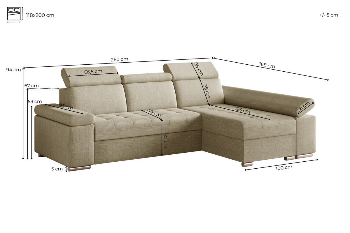 ECKSOFA mit Schlaffunktion Luka L Twist 06 - Braun - Rechts - Silberfarben/Braun, Holzwerkstoff (260/168cm) - Möblo