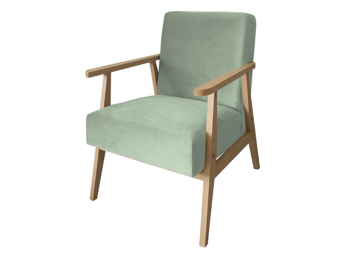 SESSEL Retro - Naturfarben/Mintgrün, Holz/Textil (59/76/67cm) - MIRJAN24