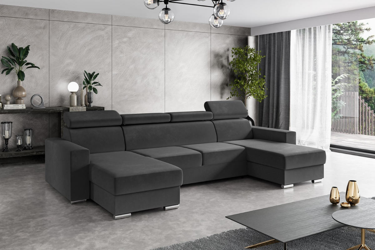 ECKSOFA in U-Form mit Schlaffunktion und Bettkasten Corner Sofa Bett Eckcouch Schlafcouch Ausziehbar FIX-U 306x168 cm Dunkelgrau - Dunkelgrau, Holzwerkstoff/Kunststoff (306/79/168cm) - ALTDECOR