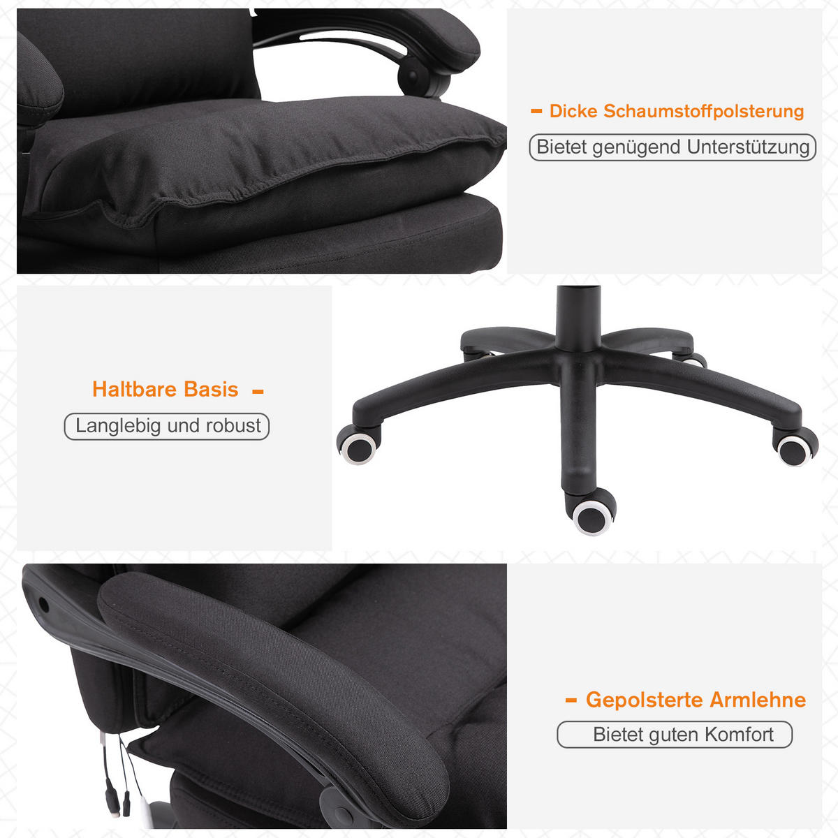BÜROSTUHL Breanna Schwarz Massagefunktion 70/62/120-130 cm - Schwarz, Kunststoff/Textil (70/130/62cm) - Jamb