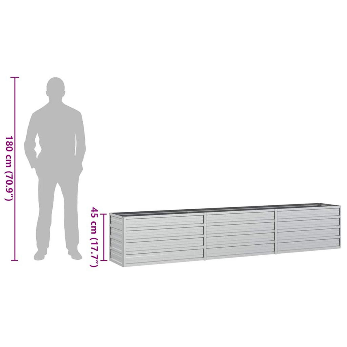 HOCHBEET 240/40/45 cm, aus Verzinkter Stahl, Silber - Silberfarben, Metall (40/45/240cm) - vidaXL