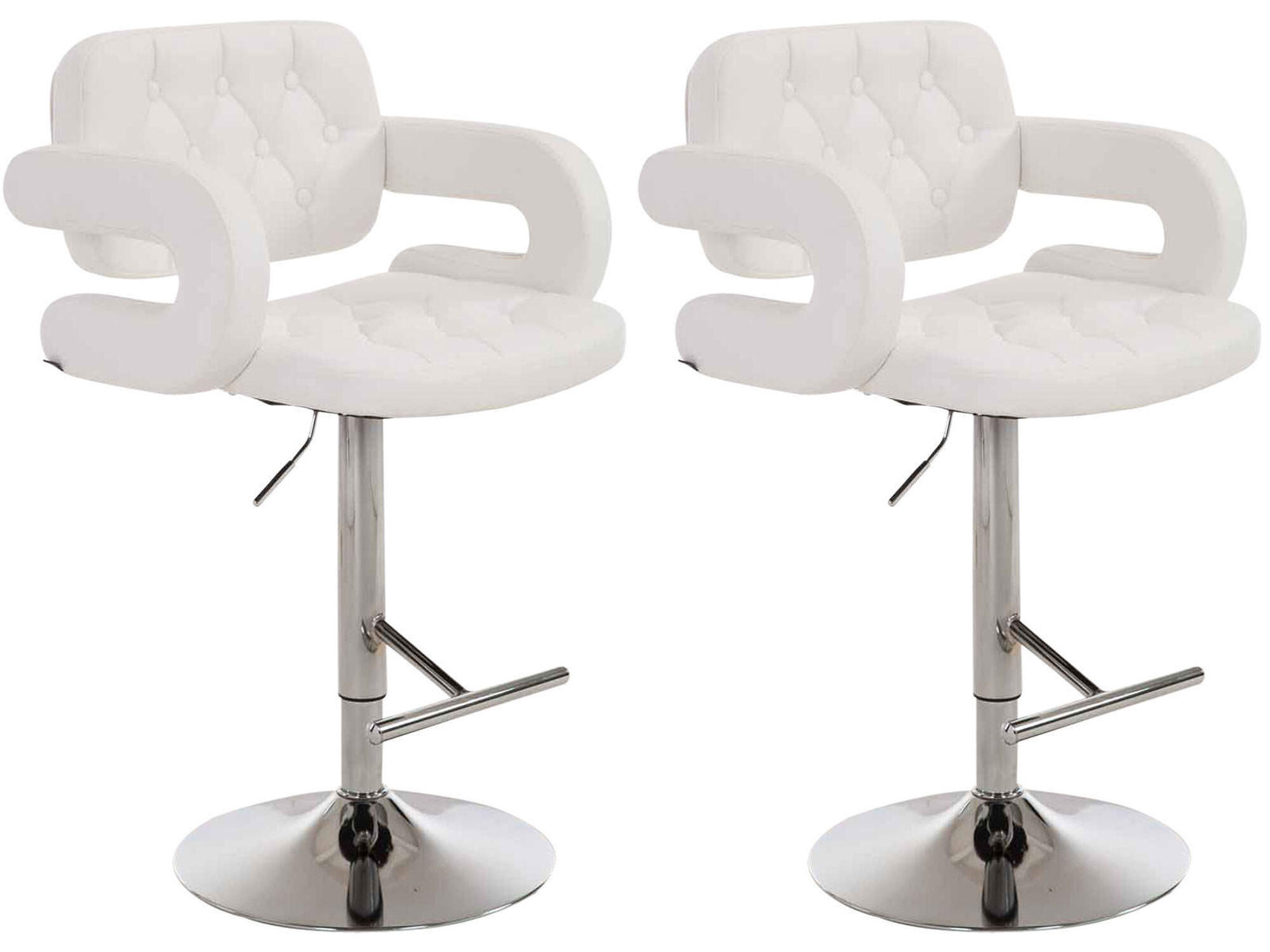 BARHOCKER Dubai, 2er Set, Gestell Metall in Chromoptik, Kunstleder weiß, - Chromfarben/Weiß, Kunststoff/Textil (52/100/55cm) - TPFLiving