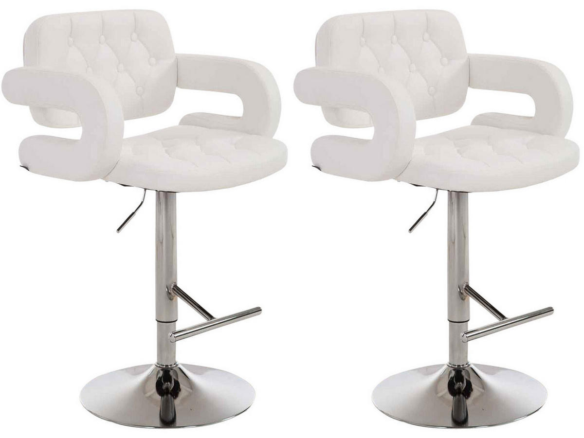BARHOCKER Dubai, 2er Set, Gestell Metall in Chromoptik, Kunstleder weiß, - Chromfarben/Weiß, Kunststoff/Textil (52/100/55cm) - TPFLiving
