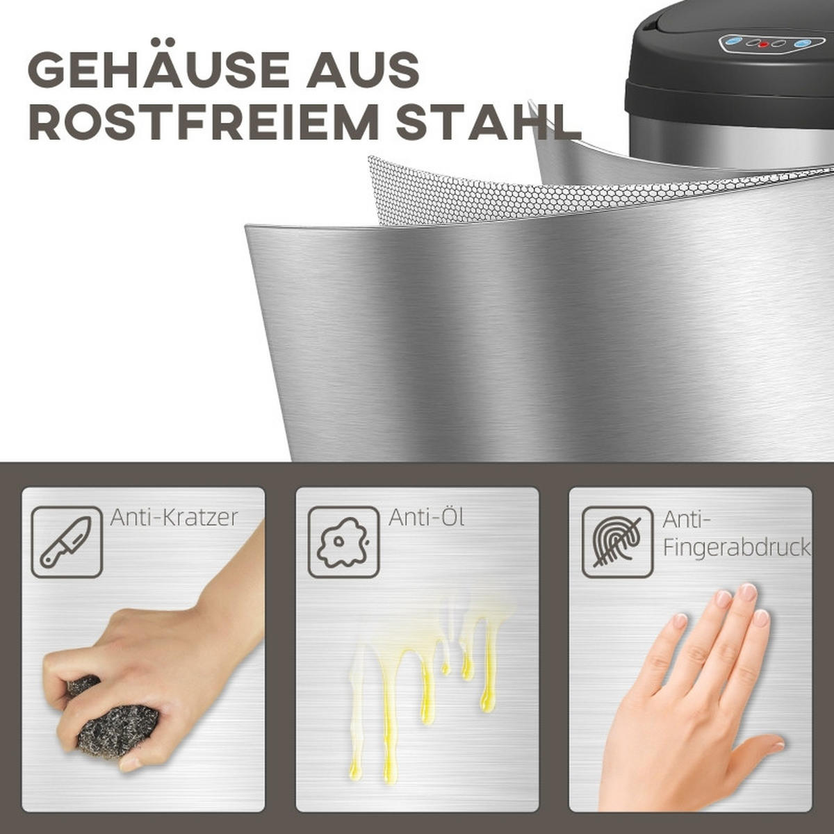 ABFALLEIMER - Silberfarben, Metall (30.5/85/30.5cm)