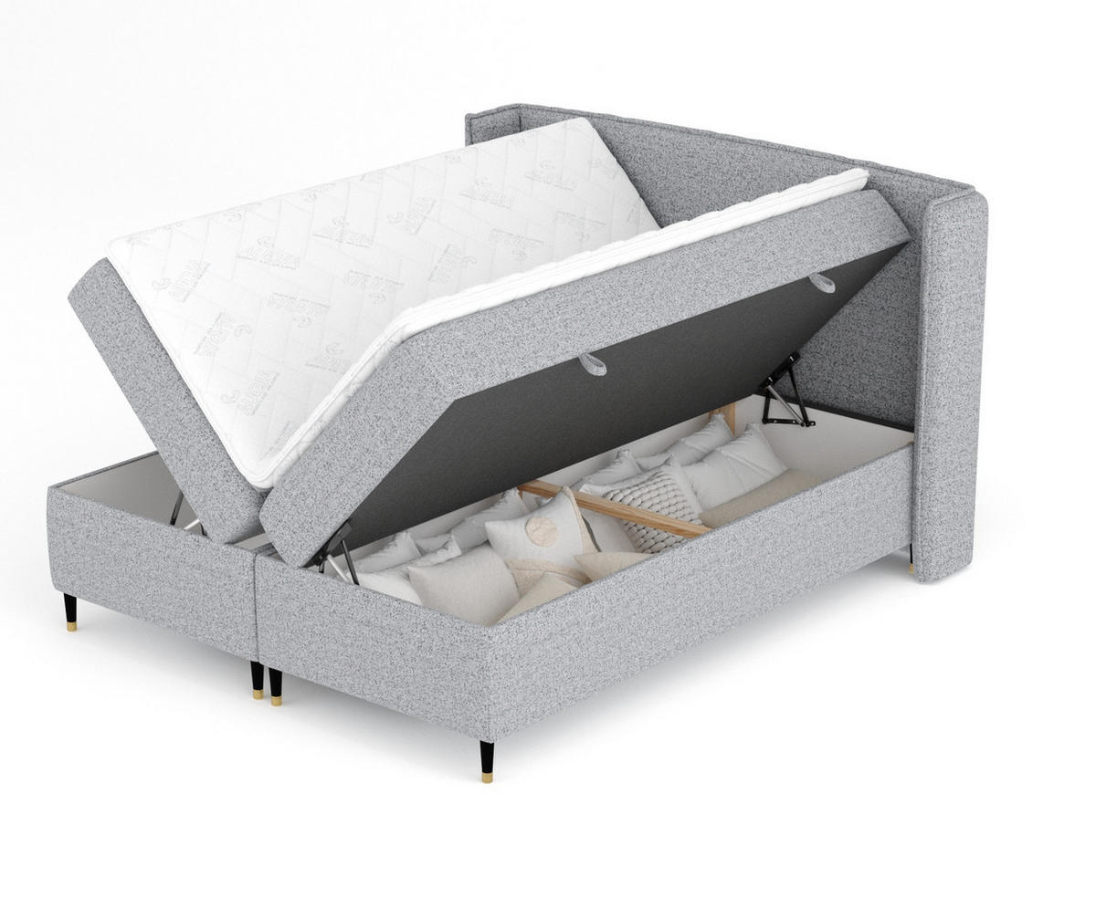 BOXSPRINGBETT Segni Grau 200/200 cm mit Matratze und Topper - Schwarz/Grau, Holz/Holzwerkstoff (200/200cm) - Maison de Reve