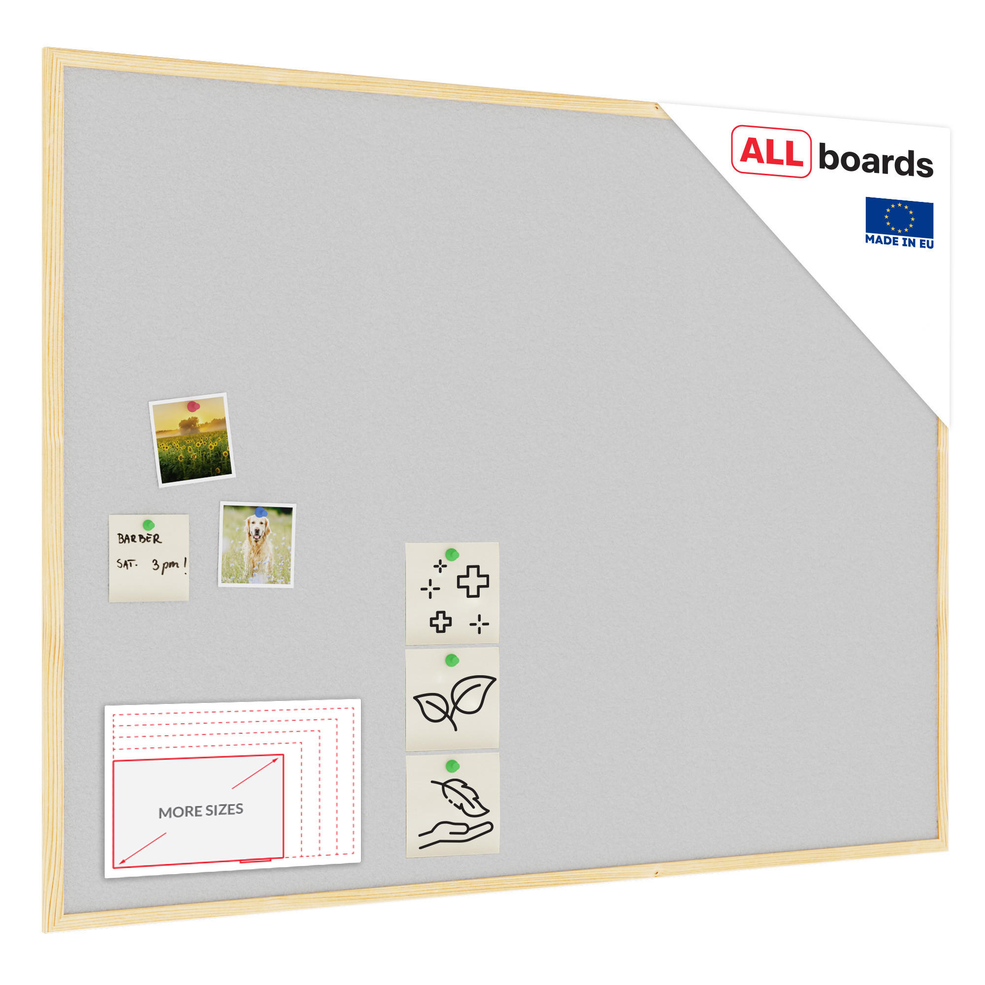 HELLGRAU Pinnwand mit Holz Rahmen 120x90cm Korktafel Korkwand - Hellgrau, Holz (120/90/1.5cm) - ALLboards