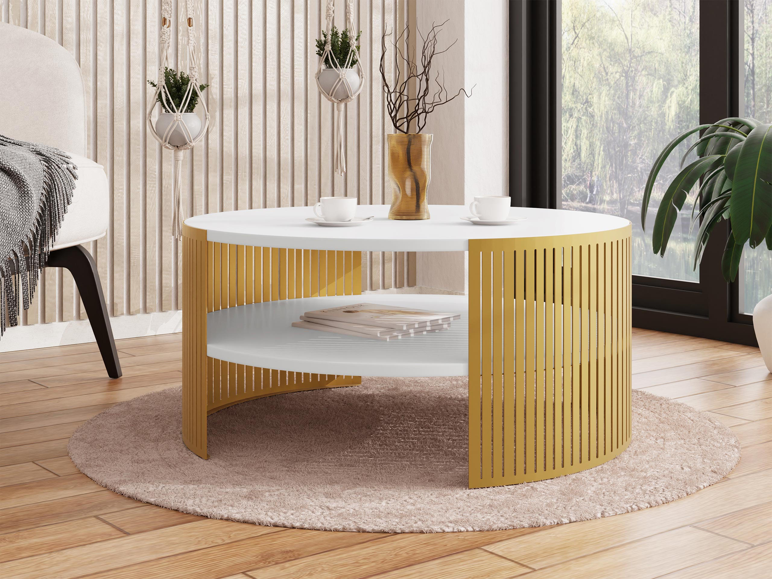 COUCHTISCH Fikoli Gold - Goldfarben/Weiß, Holzwerkstoff/Metall (75/75/40cm) - MIRJAN24