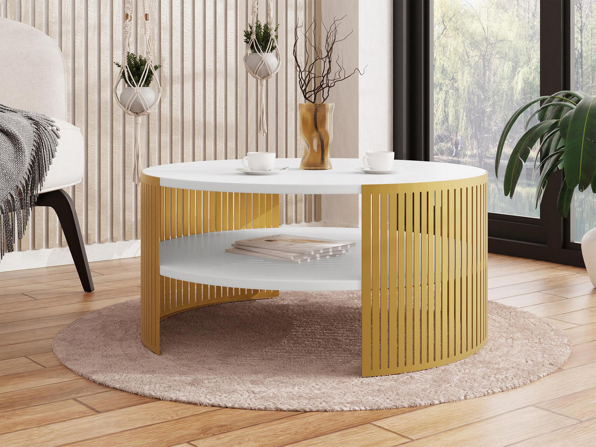 COUCHTISCH Fikoli Gold - Goldfarben/Weiß, Holzwerkstoff/Metall (75/75/40cm) - MIRJAN24