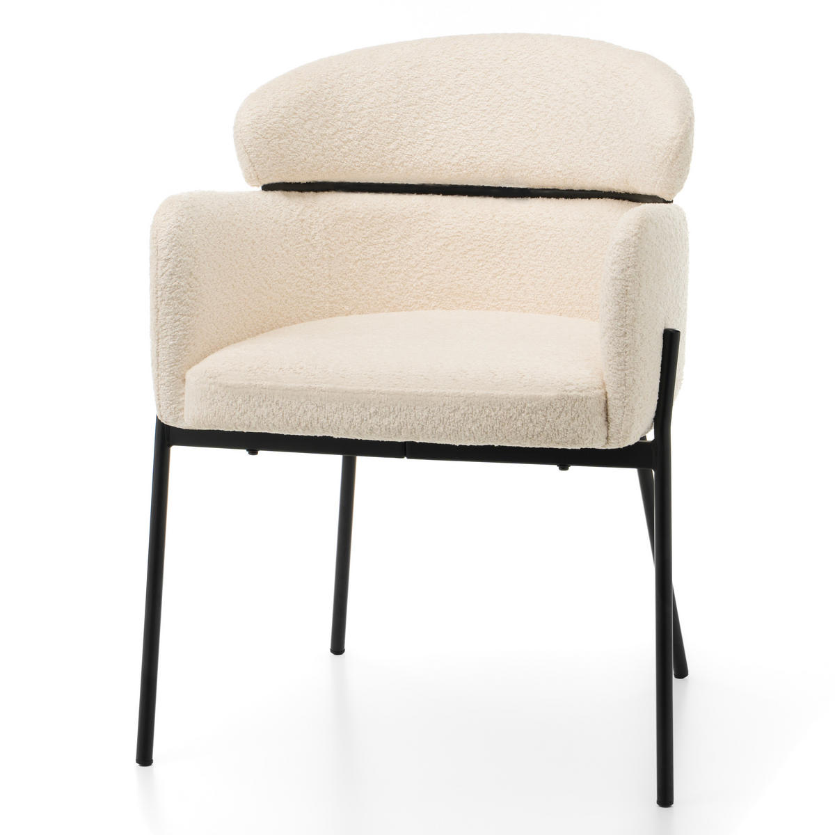 STUHL BOLZANO gepolsterter mit Steppung - hellbeige - Boucle - Ecru/Schwarz, Textil/Metall (62/80/61cm) - NEW HOME