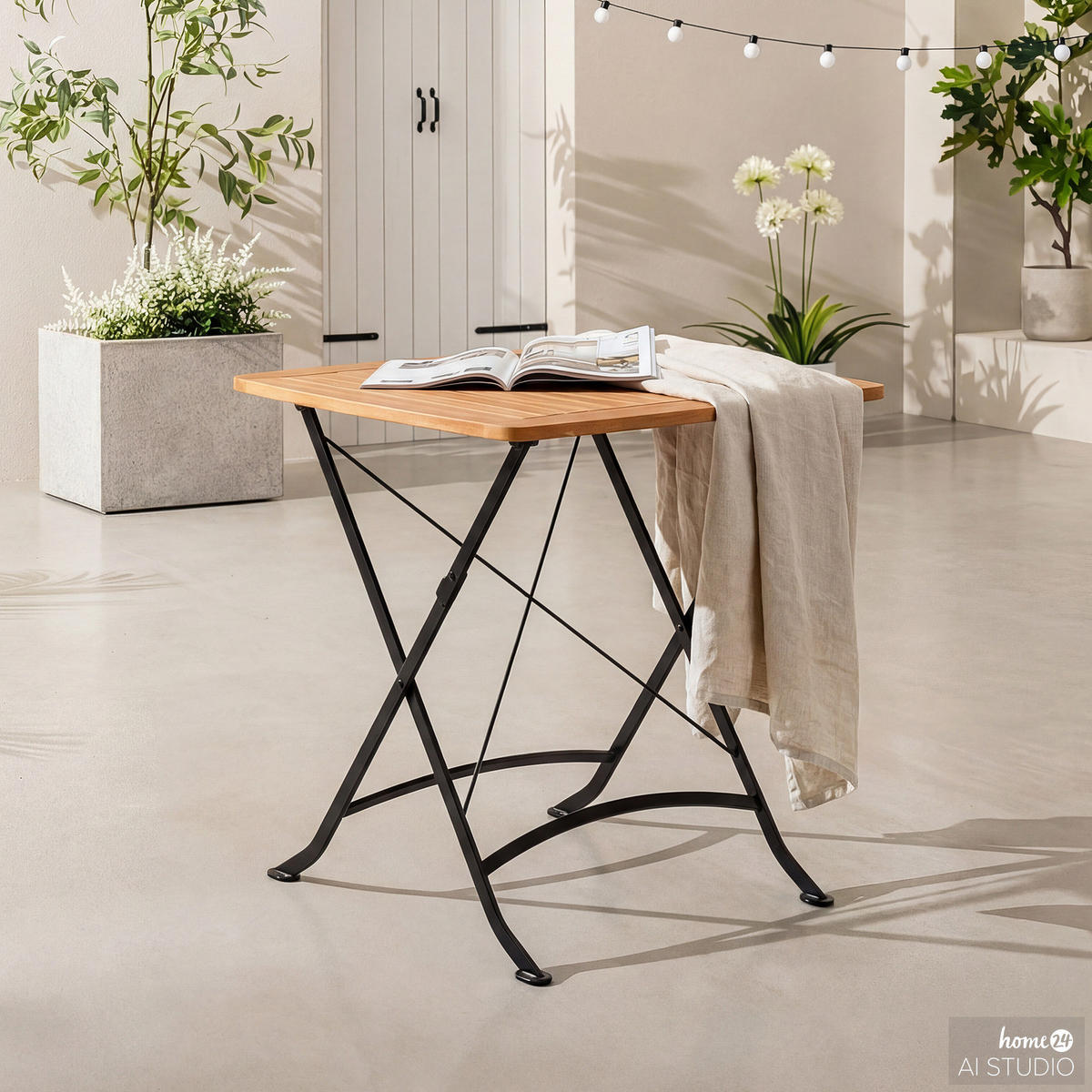 GARTENTISCH - Akazie massiv / Stahl - Akazie / Schwarz - Schwarz/Akaziefarben, Holz/Metall (70/70/75cm) - home24