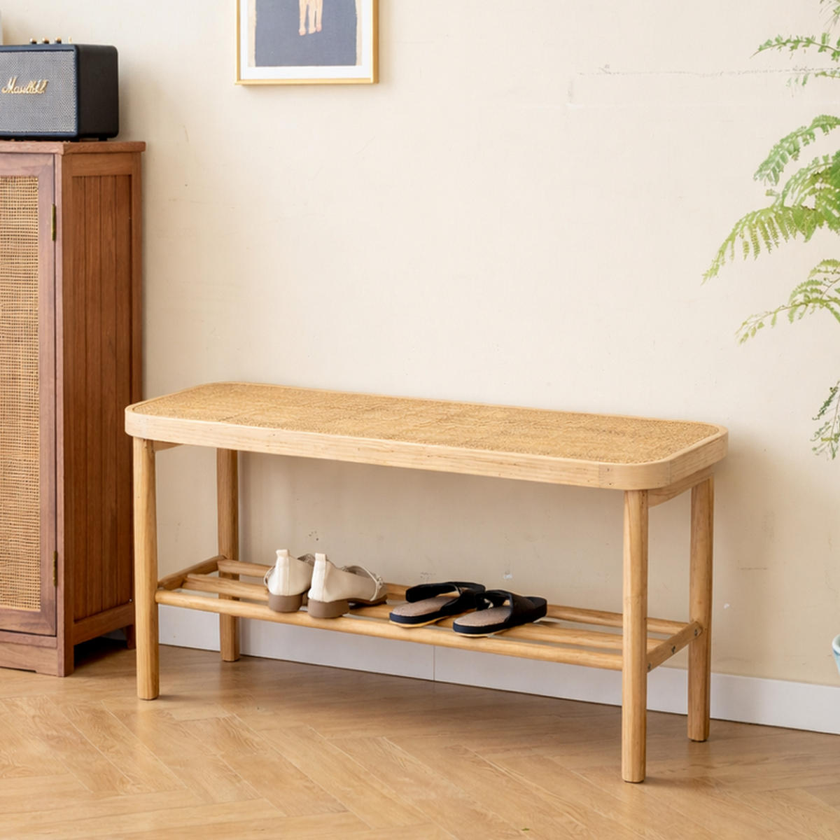 SITZBANK Rattan Beige - Beige, Holz (90/45.5/35cm) - Nordlys