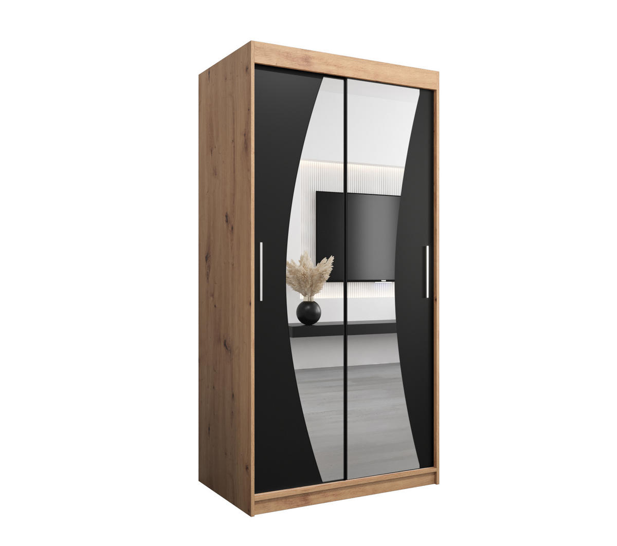 SCHWEBETÜRENSCHRANK 200/100/62 2-türig - Silberfarben/Schwarz, Holz/Kunststoff (100/200/62cm) - Abiks Möbel