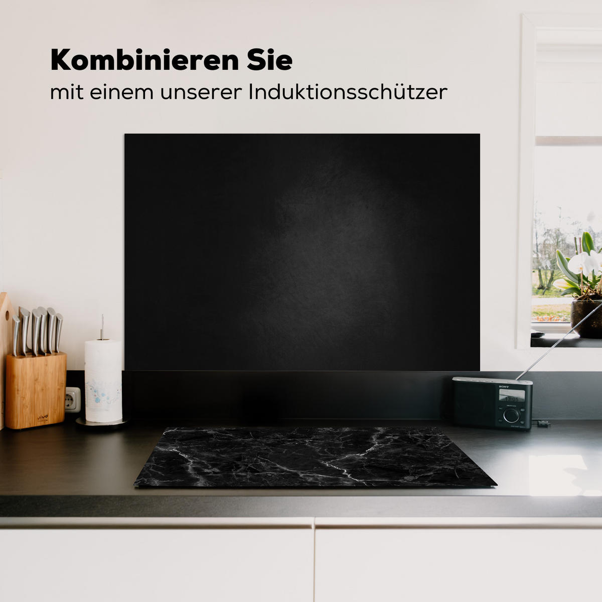 SPRITZSCHUTZ KÜCHE Beton - Schwarz - Grau - Strukturiert - Industriell 80x55 cm - Graphitfarben, Metall (80/0.3/55cm) - MuchoWow