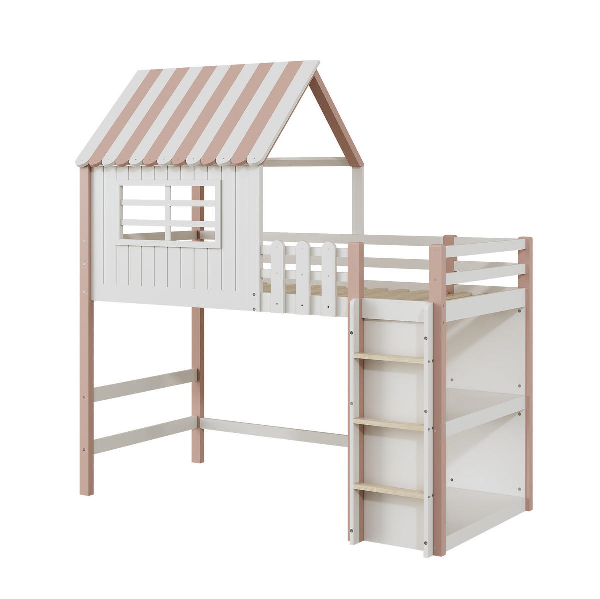 HOCHBETT 90/200 cm in Rosa aus Massivholz mit Dachform und Ablagefach - Rosa, Holz (90/200cm) - Flora Grace