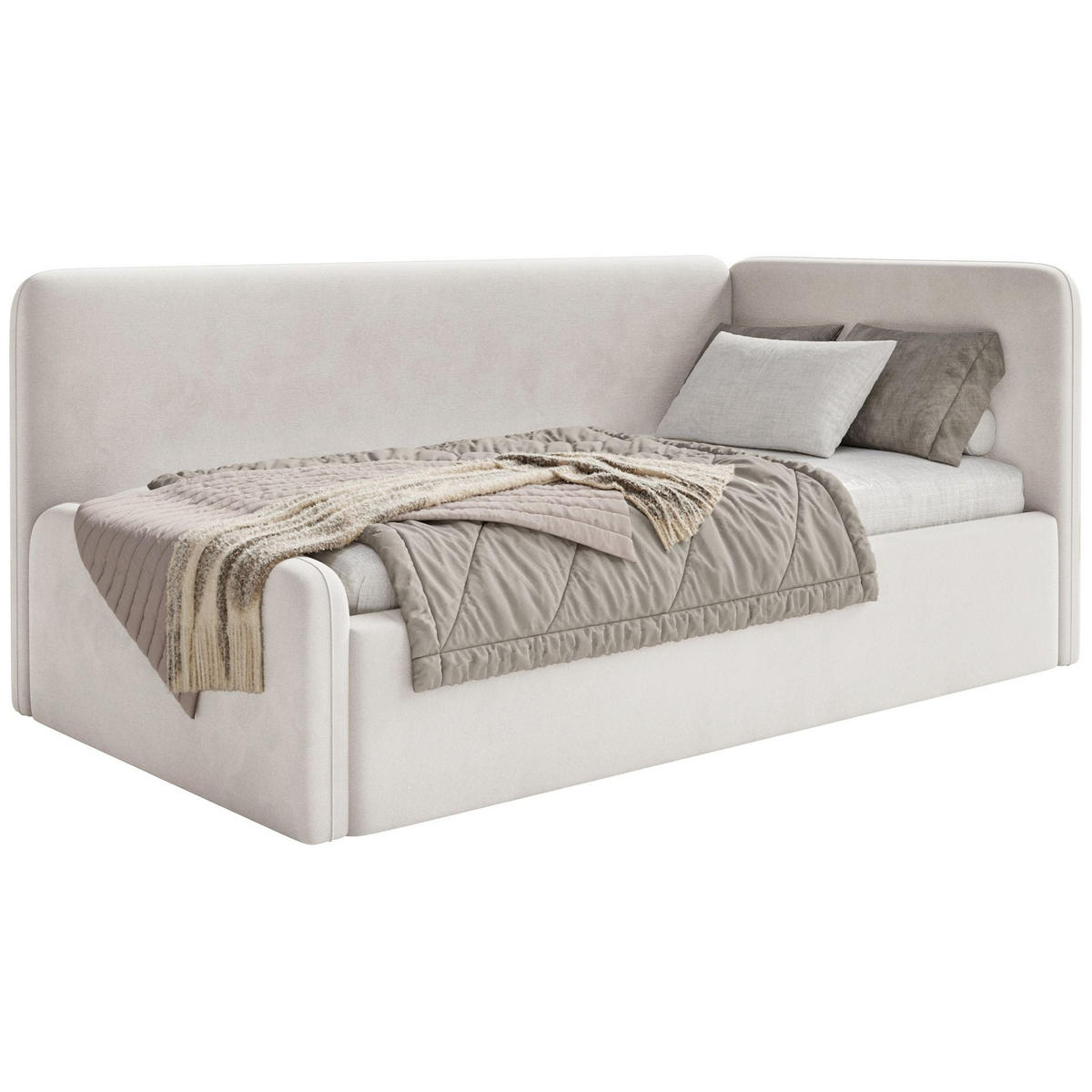 JUGENDBETT Fanko Samt Hellbeige 90x200 cm - Ecru/Schwarz, Kunststoff/Textil (90/200cm) - Selsey