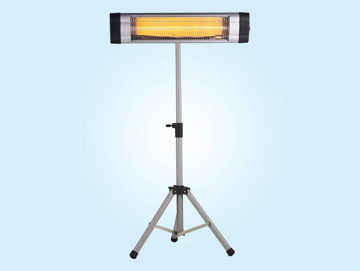 HALOGEN-HEIZUNG auf Standfuß Silber outdoortauglich und höhenverstellbar 3000 W - Silberfarben, Kunststoff/Metall (101/180/70cm) - Purline