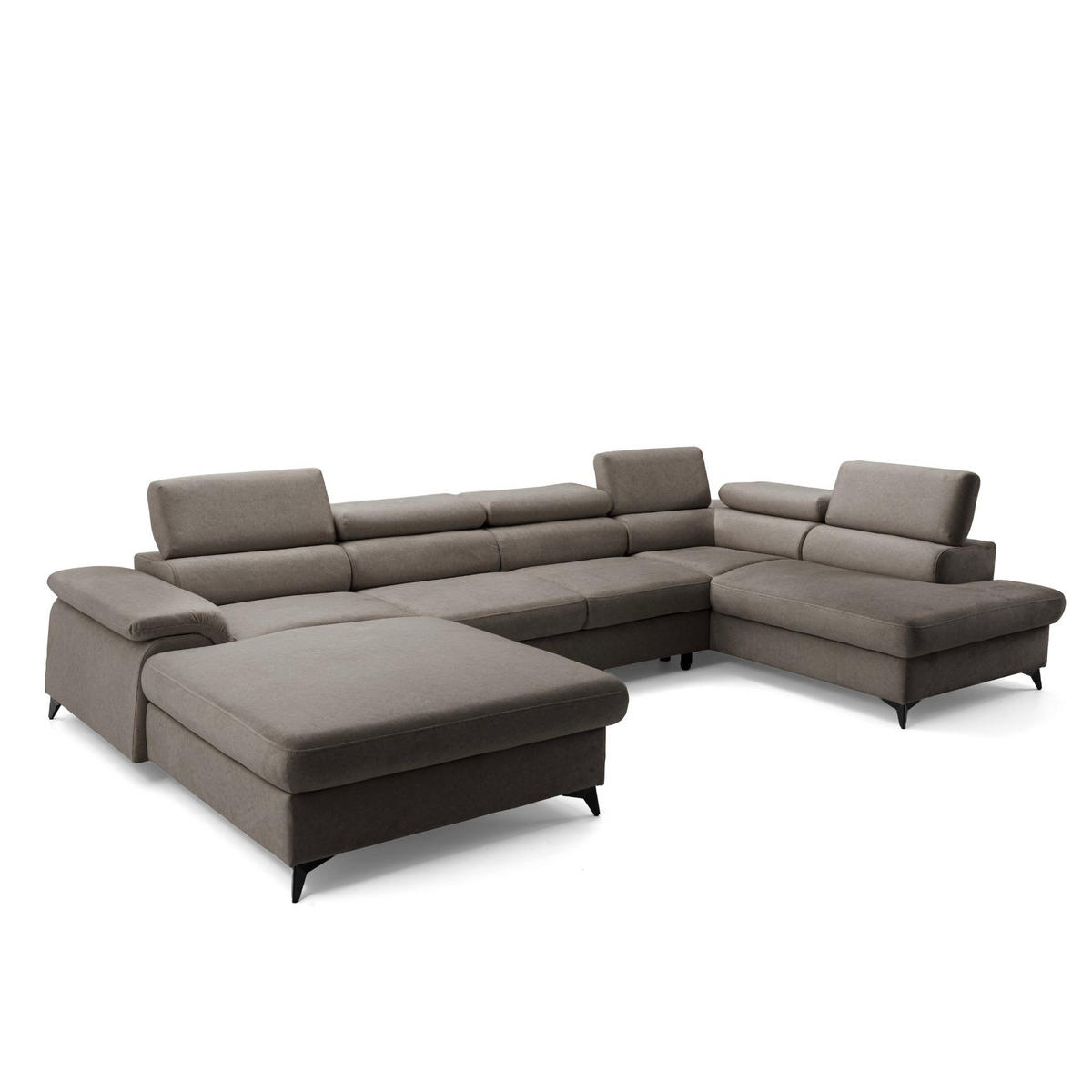 ECKSOFA U-Form PLAZA U Rechts mit Schlaffunktion 125x256 Velours Dunkelgrau - Dunkelgrau/Schwarz, Holz/Kunststoff (210/95/350cm) - Muffo
