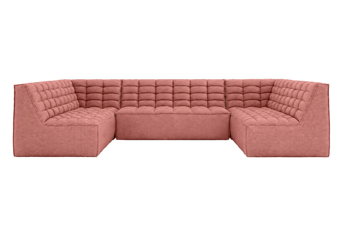 ROHOVÁ SEDAČKA U XL modulární ve tvaru U, plyšová tkanina Pop, Růžová, LAZY U XL - růžová, dřevo (346/76/253cm) - Kaiser Möbel