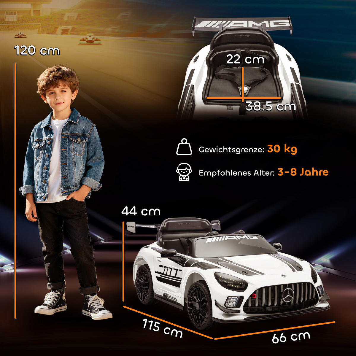 KINDER-ELEKTROAUTO Mercedes-AMG 12V mit Fernbedienung Musik Leuchte - Weiß, Metall (115/66/44cm) - AIYAPLAY