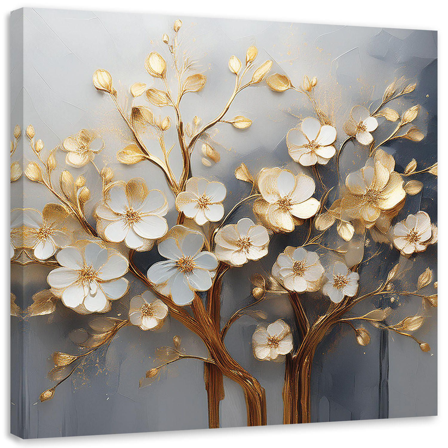 LEINWANDBILD Magnolienbaum abstrakt golden 50x50cm - Goldfarben, Textil (50/50cm) - Feeby